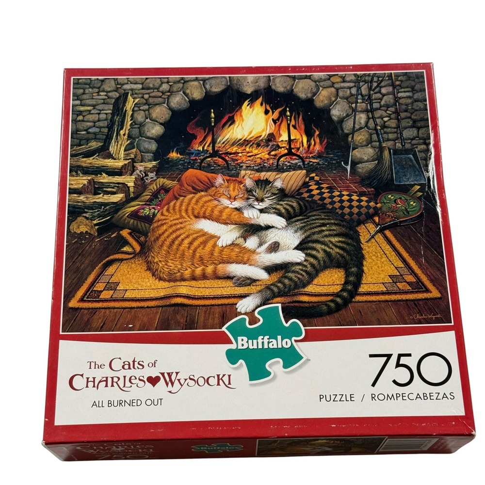 Buffalo Games Charles Wysocki All Burned Out 750 Pcs Cat Jigsaw Puzzle UNCOUNTED